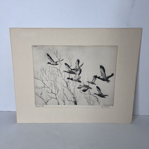 Robert E Bishop Through The Willows Etching 1936 Framed Vintage Wildlife Print - Picture 7 of 14